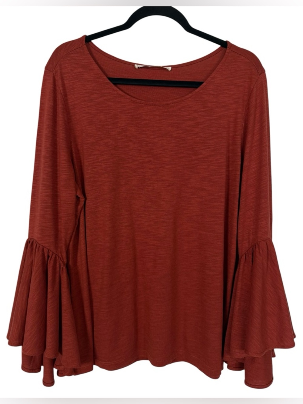 Peruvian Connection Rust Orange Bell Sleeve Top Boho Lagenlook Size Large